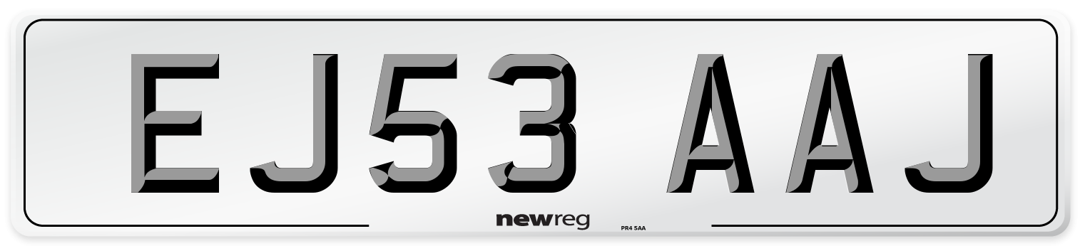 EJ53 AAJ Number Plate from New Reg
